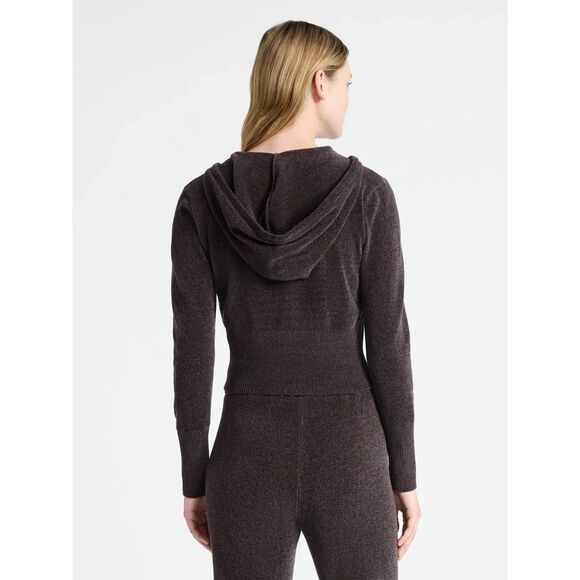 Chenille Y2K Vibe Zip Cropped Sweater Hoodie XL Breen Chocolate Coffee Brown NWT - Picture 5 of 11